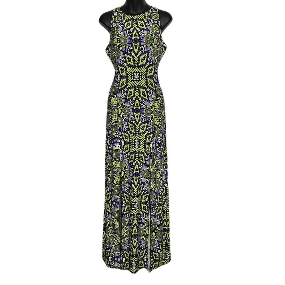 London Times Vibrant Sheath Maxi Dress With Front Slits